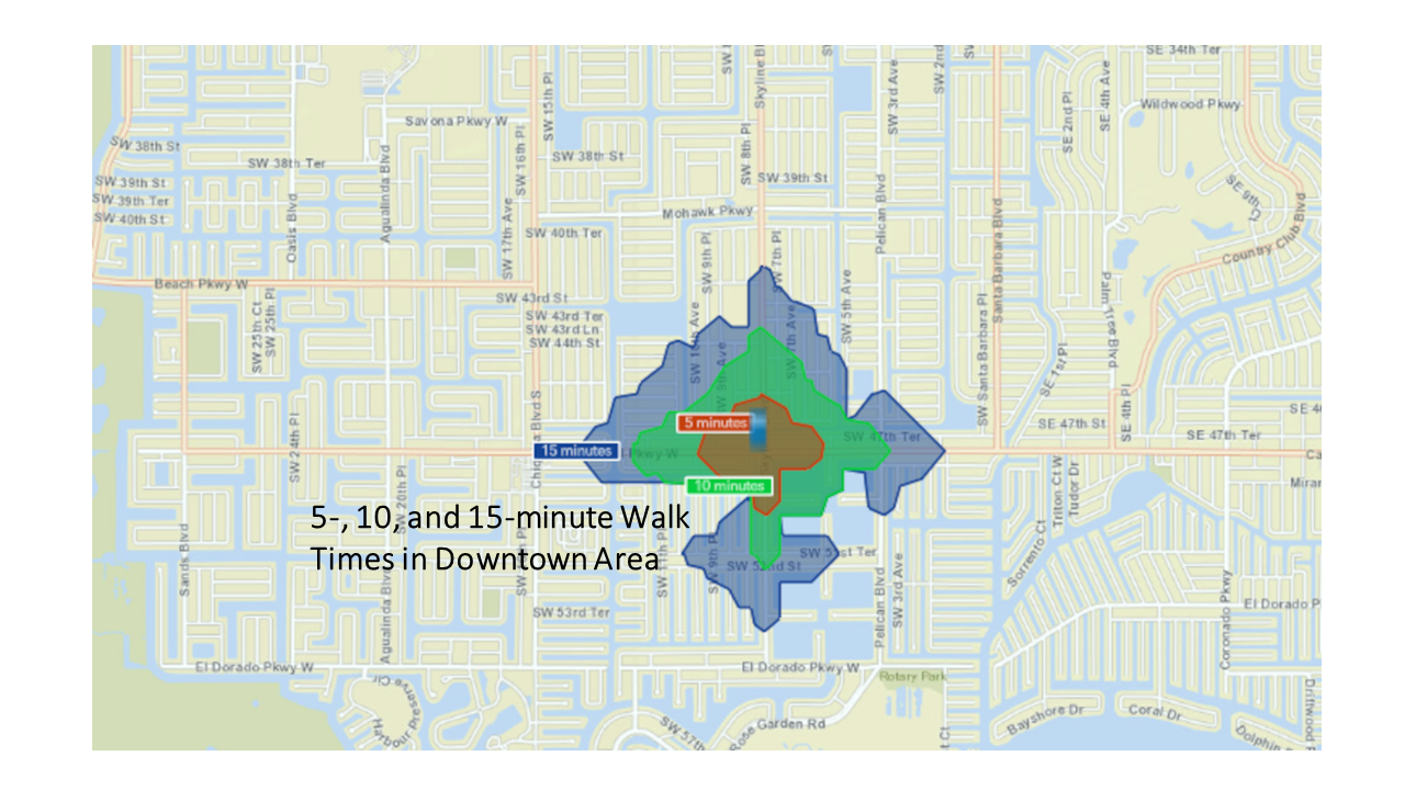 Cape Coral Downtown Walking Times